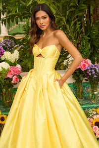 Ava Presley Mikado Strapless Ballgown in yellow - women's dress - alternate view