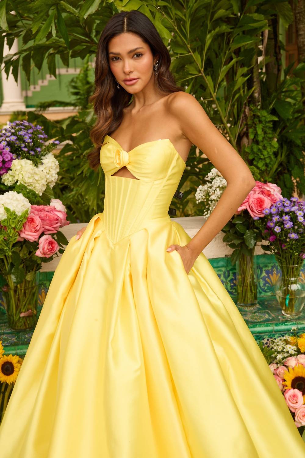 Ava Presley Mikado Strapless Ballgown in yellow - women's dress - alternate view