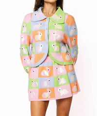 Queen Of Sparkles - Pastel Colorblock Easter Bunny Button Up Collar Cardigan