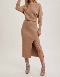 Bluivy - One Shoulder Off Side Slit Midi Knit Sweater Dress