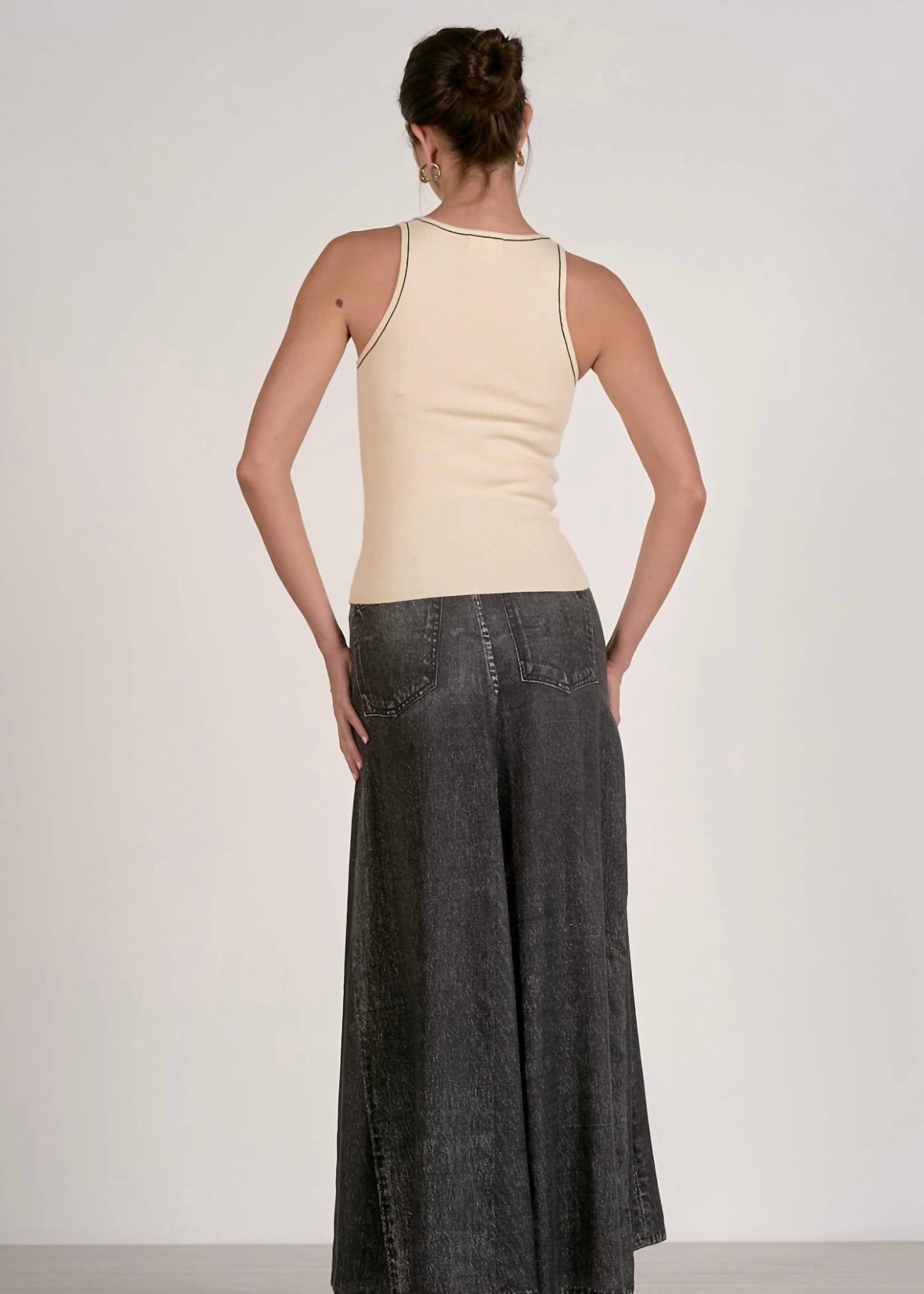 ELAN Felicia Fine Ribbed Tank Top in cream - women's tank top - alternate view