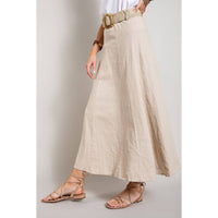 Sweet Generis - Linen Maxi Flare Skirt With Trim Belt