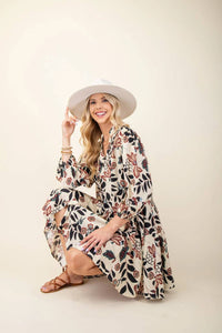 Gigio - Rachel Floral Print 3/4 Sleeve Shirt Dress