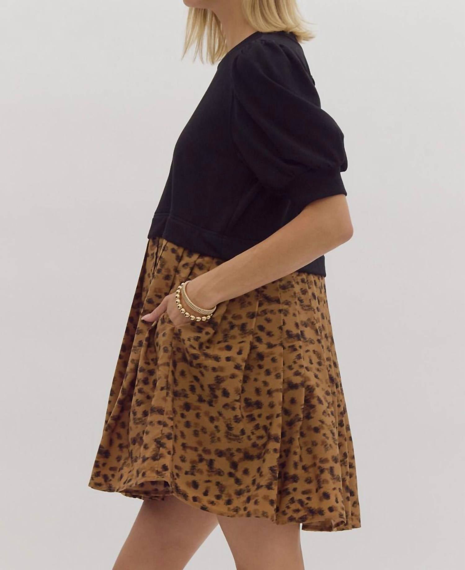 Entro - Puff Sleeve Midi Dress