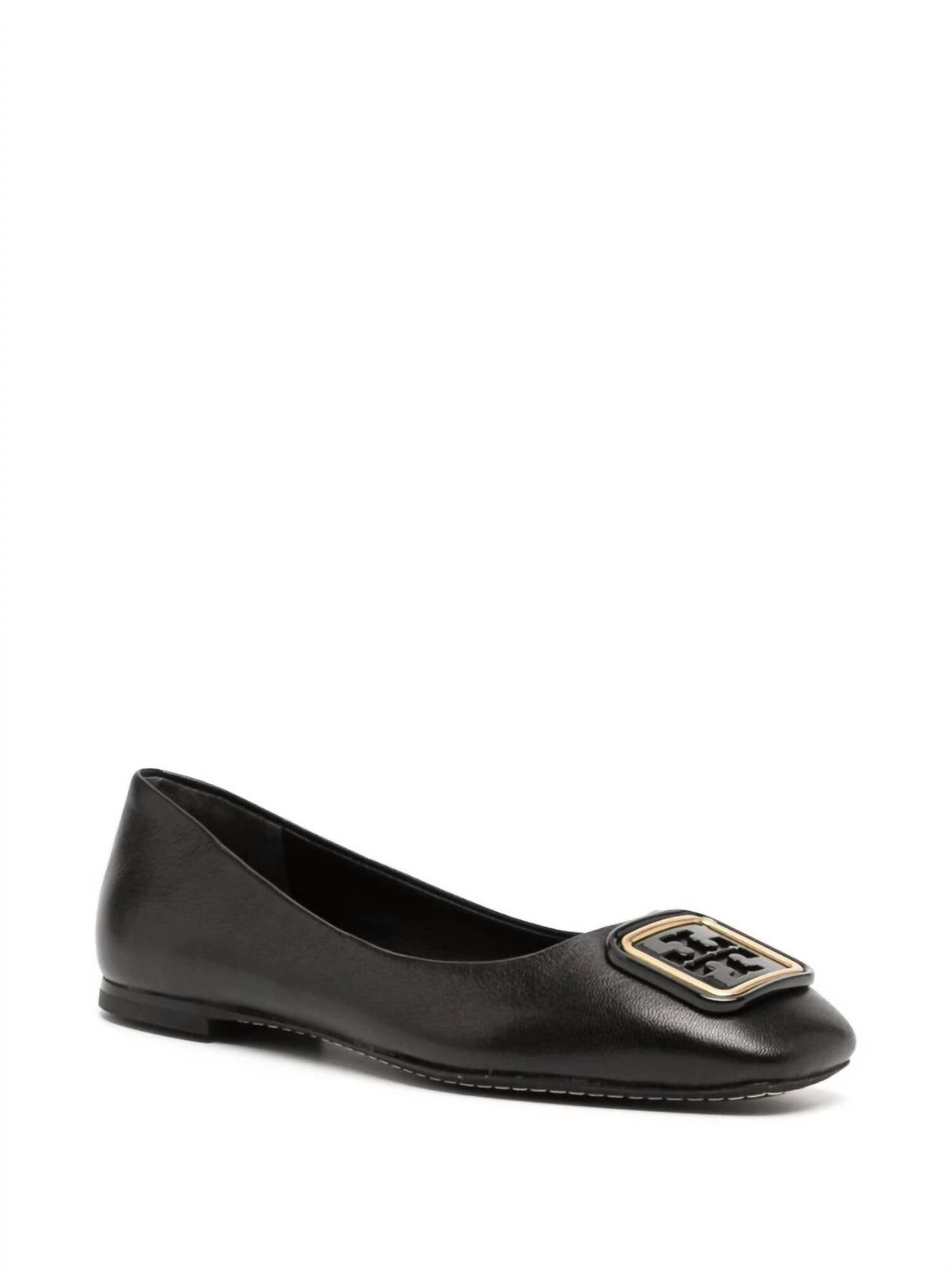 Women's Leather Georgia Square Toe Logo Ballet Flats Shoes