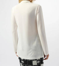 Joseph Ribkoff Pussy Bow V-neck Long Sleeve Tunic Top in winter white - women's long sleeve top - detail view