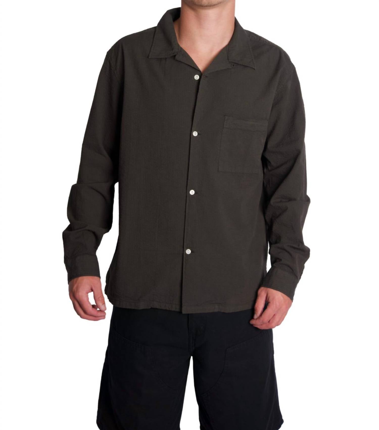 Knickerbocker Fulton Seersucker Shirt in brown - men's long sleeve top