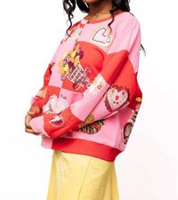 QUEEN OF SPARKLES Checkered Valentines Icon Sweatshirt in red pink - women's top - detail view