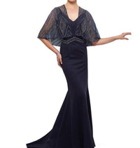 Montage By Mon Cheri - SLEEVELESS CREPE FIT AND FLARE GOWN WITH CAPE