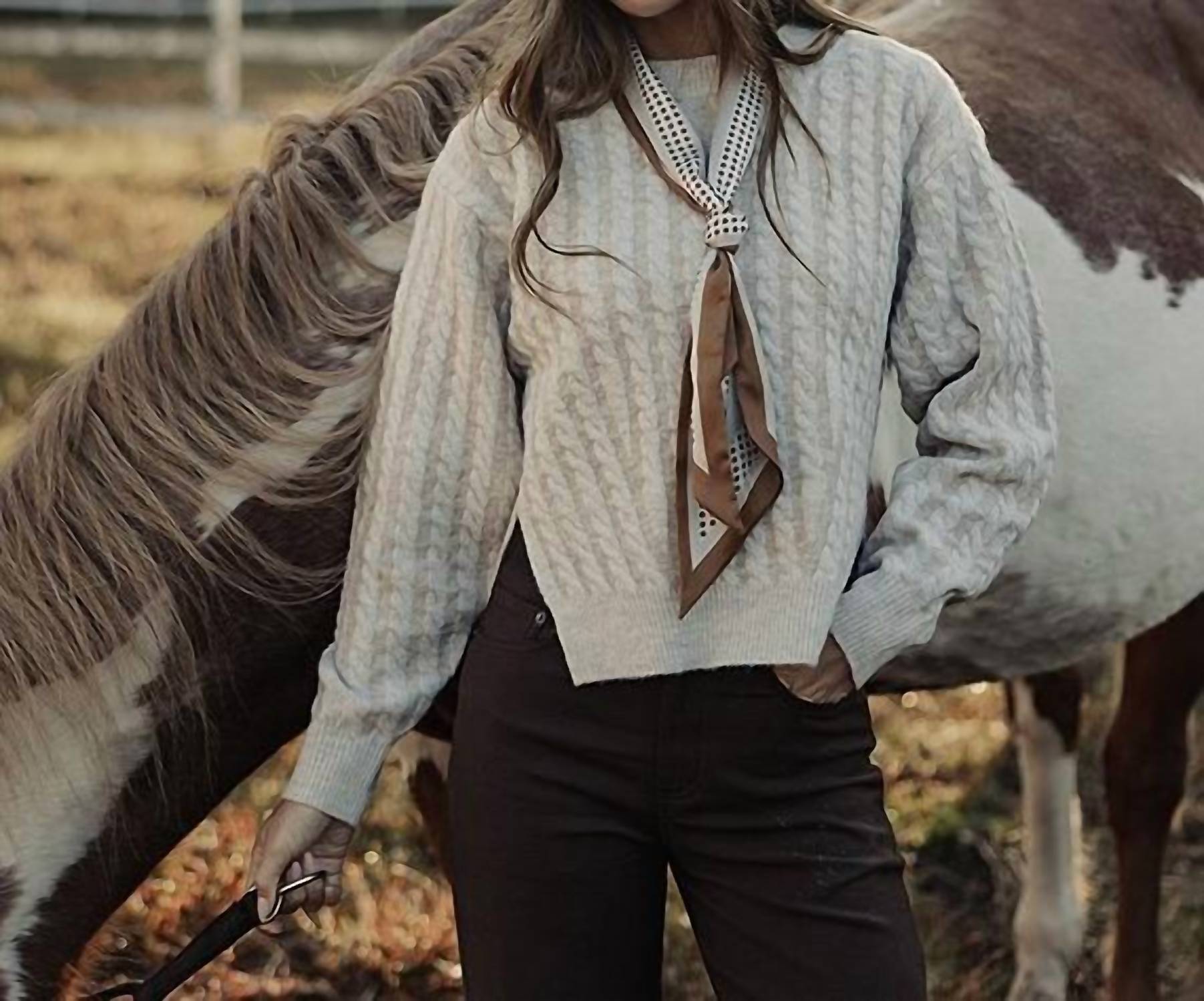 The Normal Brand Cable Knit Split Side Sweater in cream multi - women's sweater - view 5