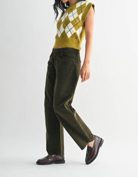 JUST BLACK DENIM Corduroy Barrel Jeans in olive - women's jeans - alternate view