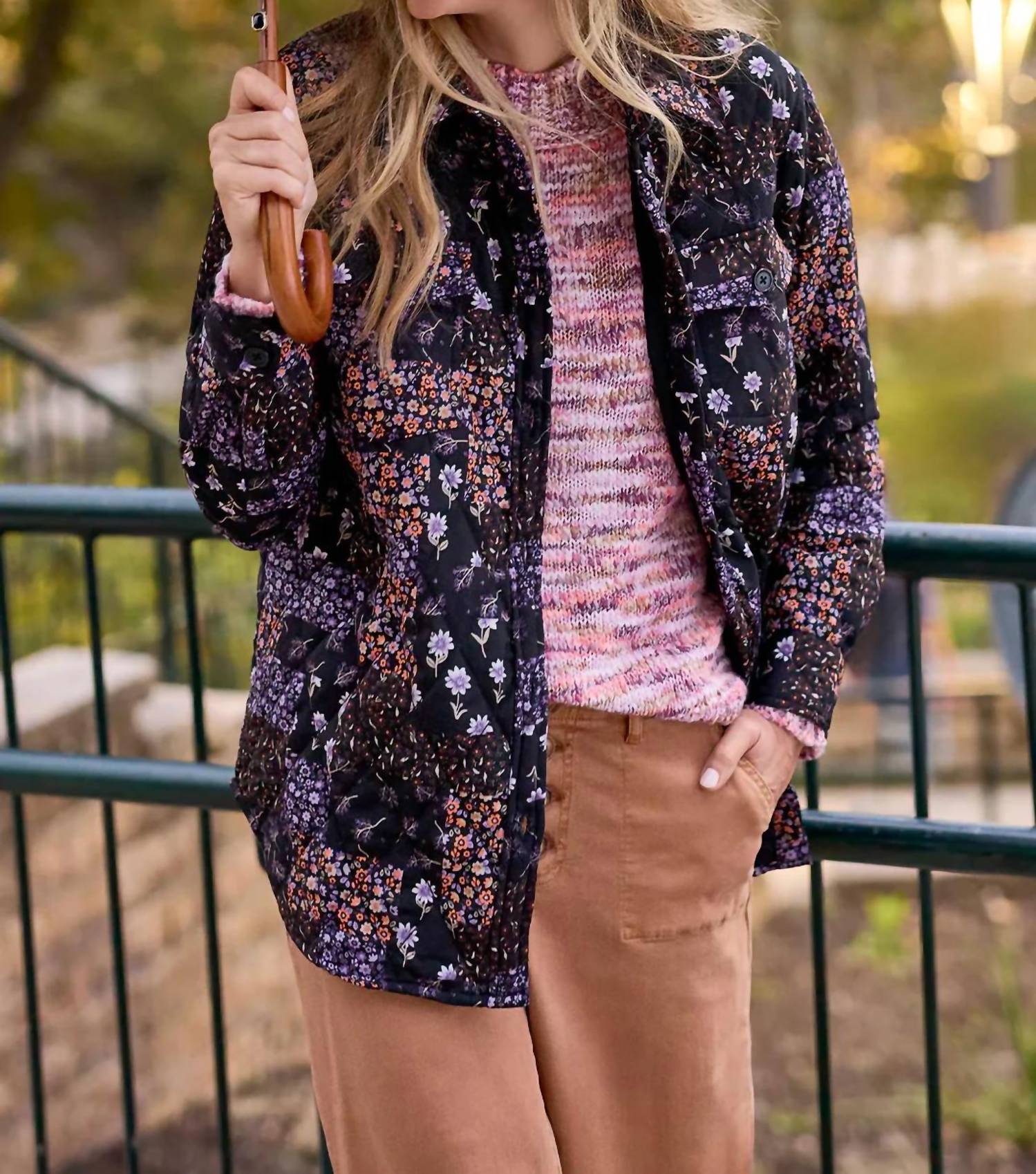 TRIBAL Printed Quilted Jacket in black - women's jacket - view 4