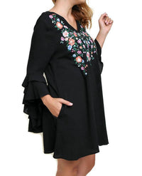 umgee Layered Ruffle Sleeve Mini Dress in black - women's dress - detail view