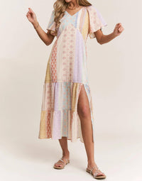 J.Nna - Patch-work V-neck Midi Dress