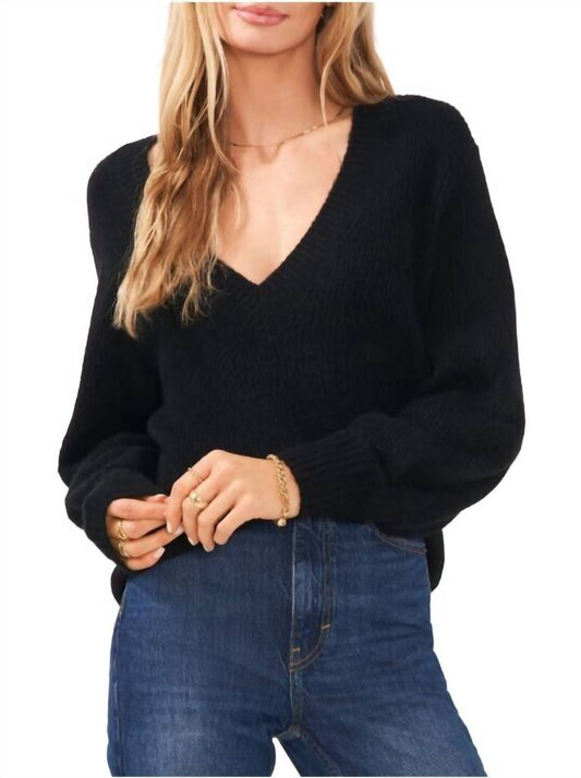 1.State - Women's V Neck Bubble Sleeve Sweater