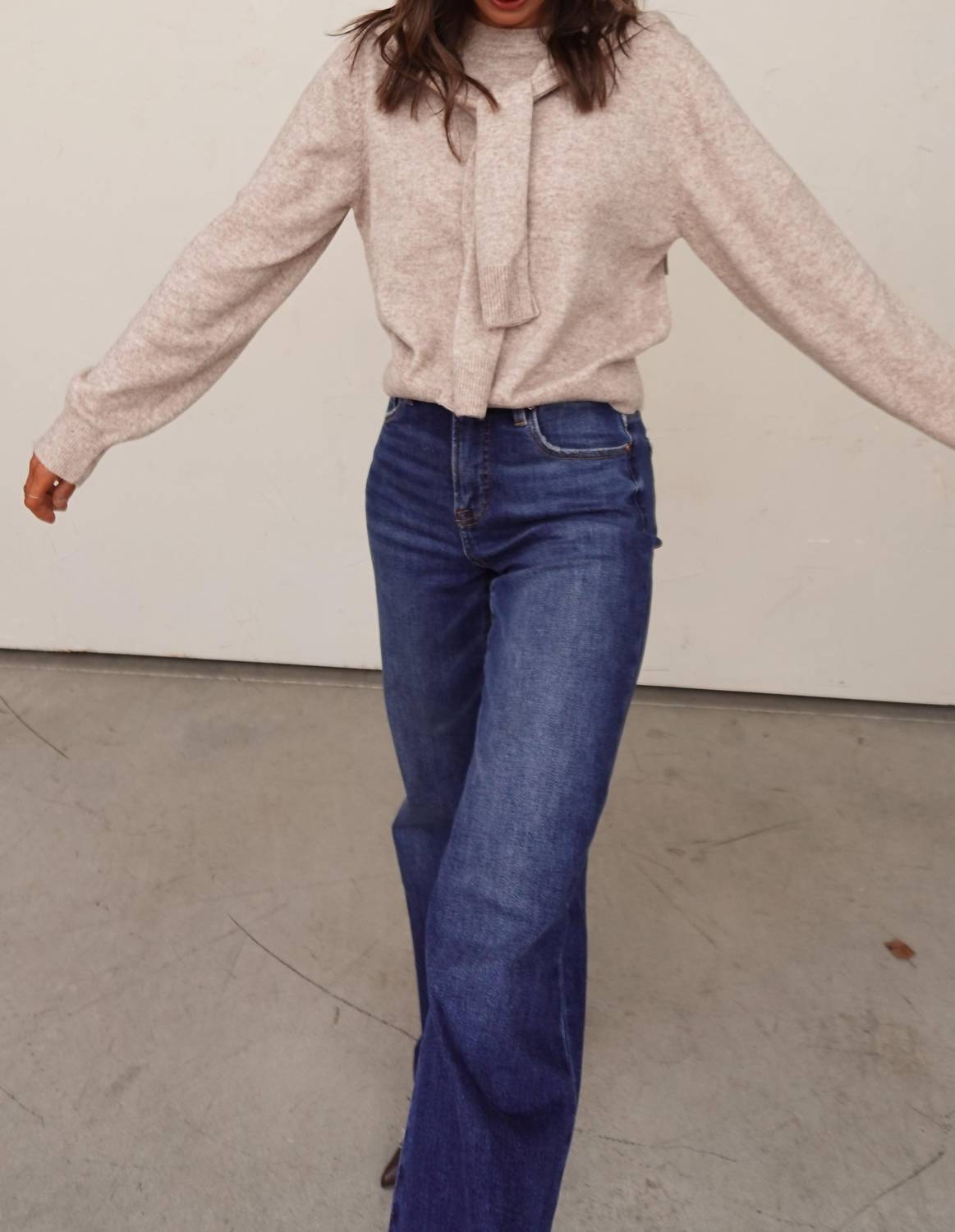 Miou Muse - Crew Neck Sweater With Shoulder Draping