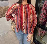 CIEBON Farrah Multi Striped Blouse in red - women's blouse