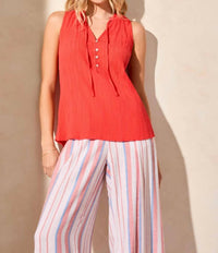 Tribal - Sleeveless Flowy V-Neck Textured Blouse