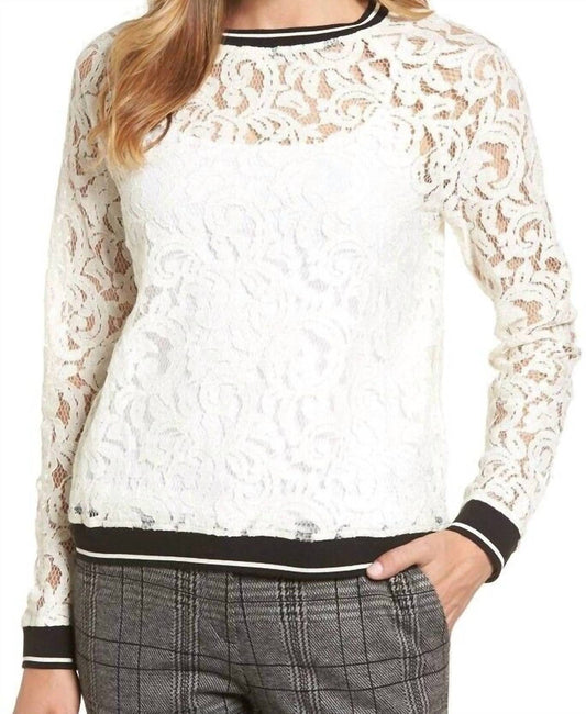 Halogen - Women's Cotton Blend Rib Trim Floral Lace Top