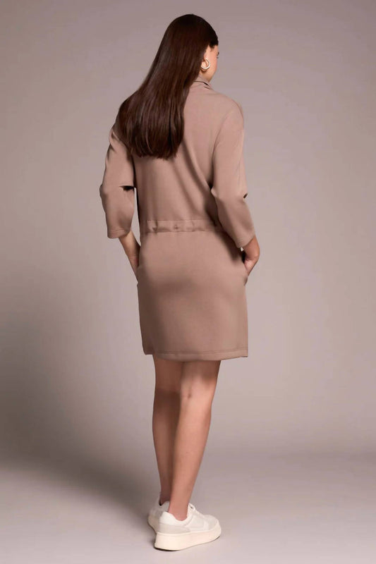 Tribal - Techno Lux 3/4 Sleeve Funnel Neck Dress With Drawcord