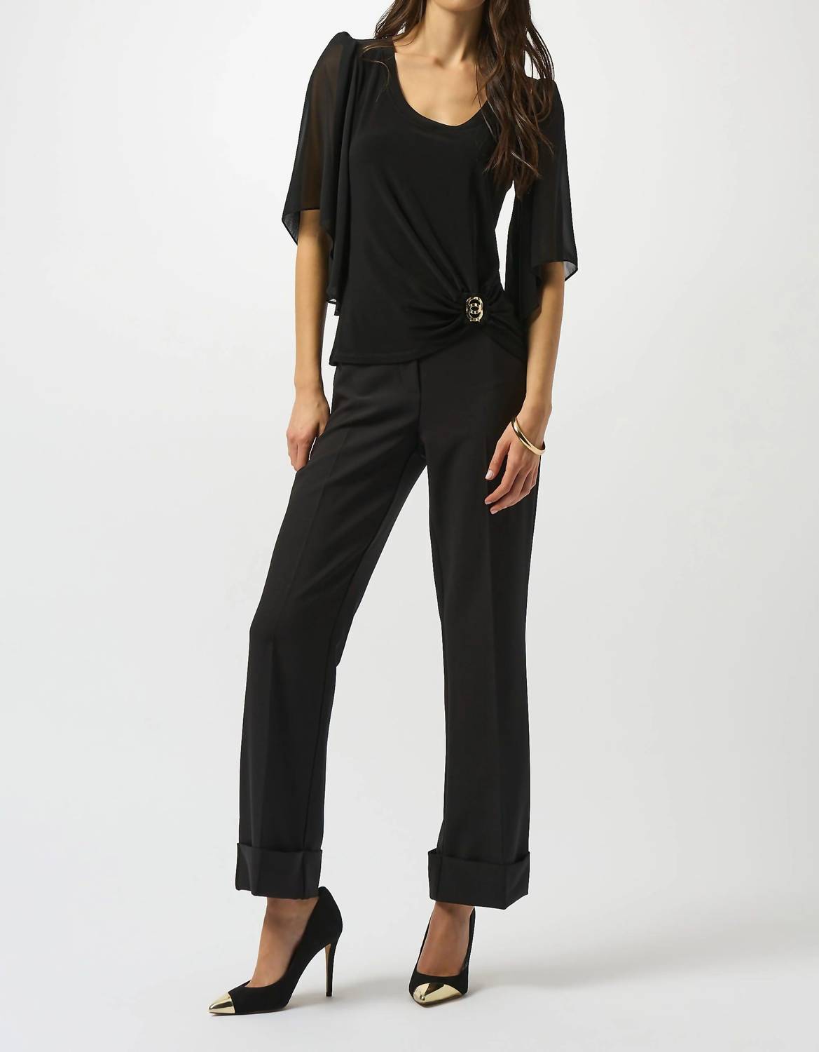 Joseph Ribkoff - Chiffon Butterfly Sleeves Scoop Neck Top