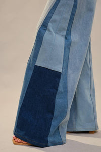 Blue B - High Rise Super Wide Leg Color Block Jeans