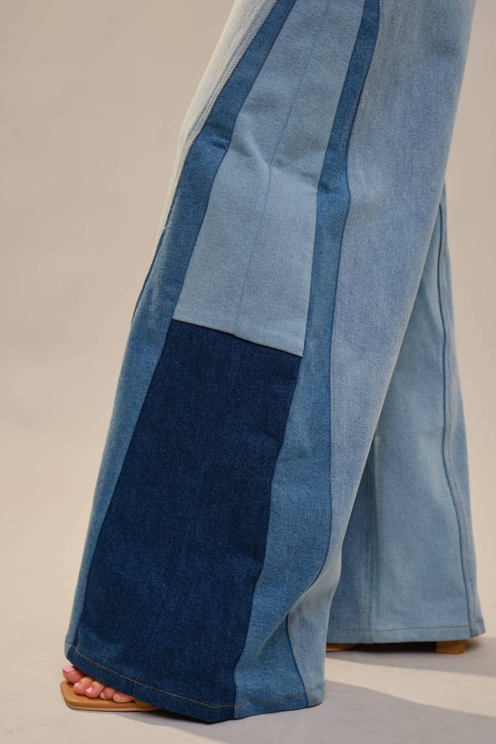 Blue B - High Rise Super Wide Leg Color Block Jeans