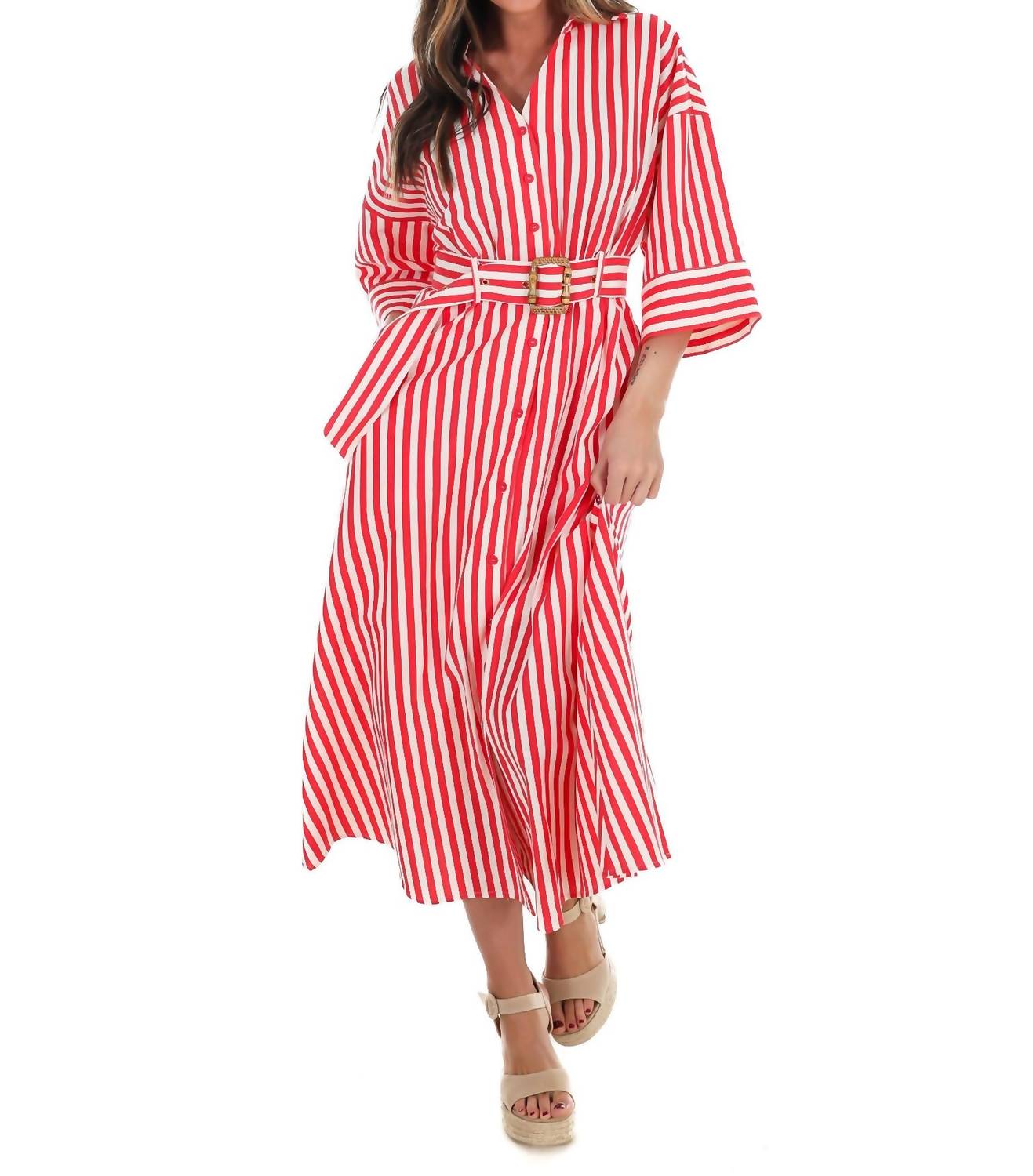 Entro - Sail Away Stripe Midi Shirt Dress