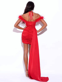 Miss Circle Wilma Satin Corset Draping Dress in red - women's dress - detail view