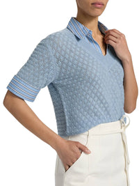 TANYA TAYLOR Esme Pointelle Knit Top in powder blue - women's t-shirt - view 5