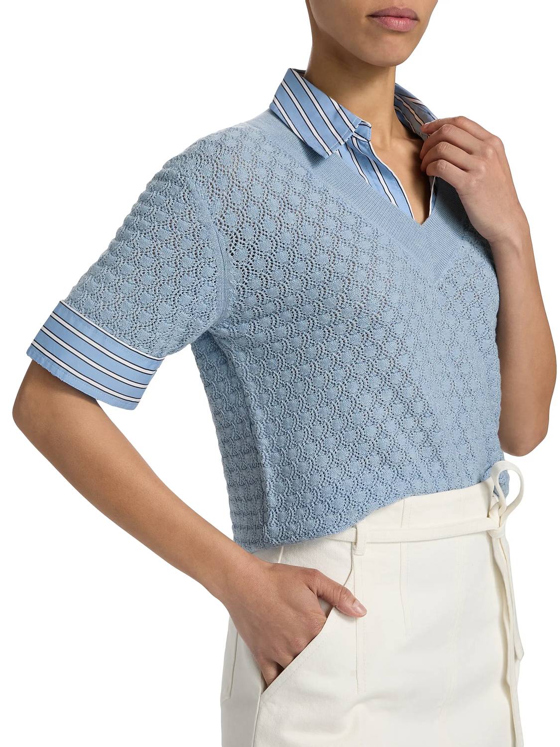 TANYA TAYLOR Esme Pointelle Knit Top in powder blue - women's t-shirt - view 5