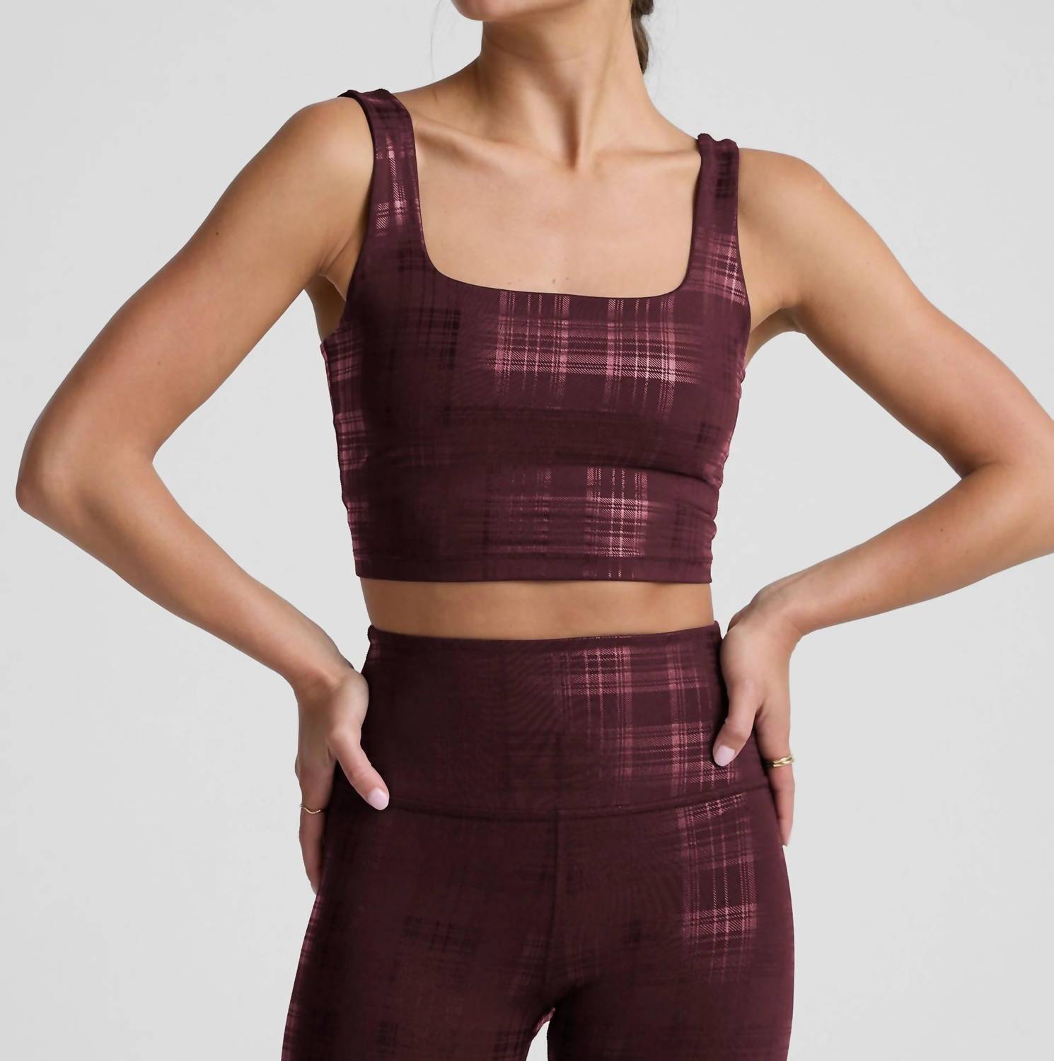 BEYOND YOGA Studio High Cropped Tank in burgundy - women's tank top