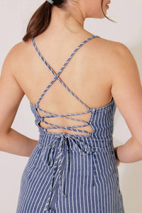 Flying Tomato - Washed Striped Denim Jumpsuit