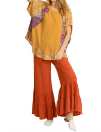 umgee Mixed Print Short Sleeve Top in goldenrod - women's blouse - view 7