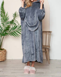 Double Take - Full Size Pocketed Hooded Midi Lounge Dress