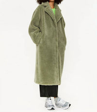 STAND STUDIO Maria Faux-fur Coat in sage green - women's jacket - alternate view