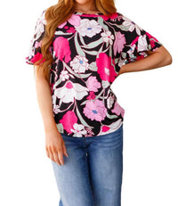 Haptics - Floral First Ruffle Sleeve Top