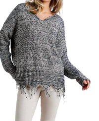 Umgee - Frayed Knit Pullover Sweater