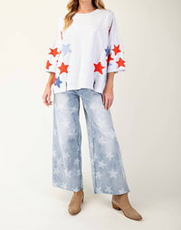 Easel - SOFT WASHED STAR PATCHES TERRY KNIT PULLOVER