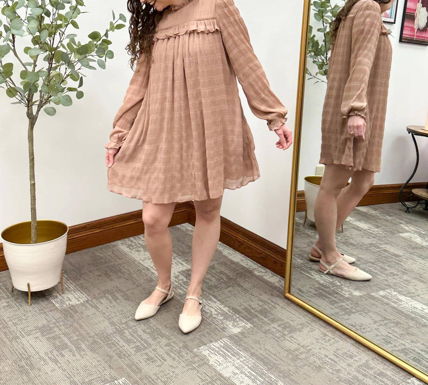 Listicle - Textured Long Sleeve Mini Dress