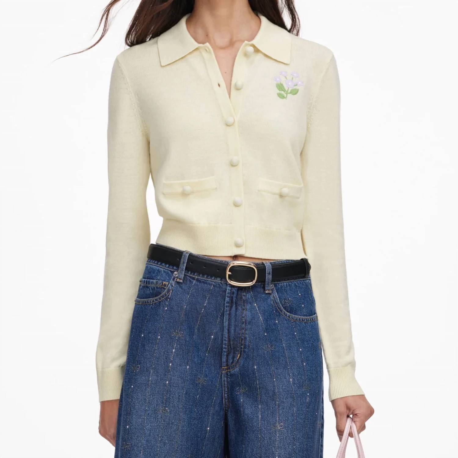 Self-Portrait - Flower Embroidered Knit Cardigan