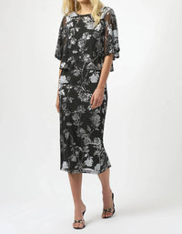Joseph Ribkoff - Sequined Floral Mesh Midi Pencil Skirt