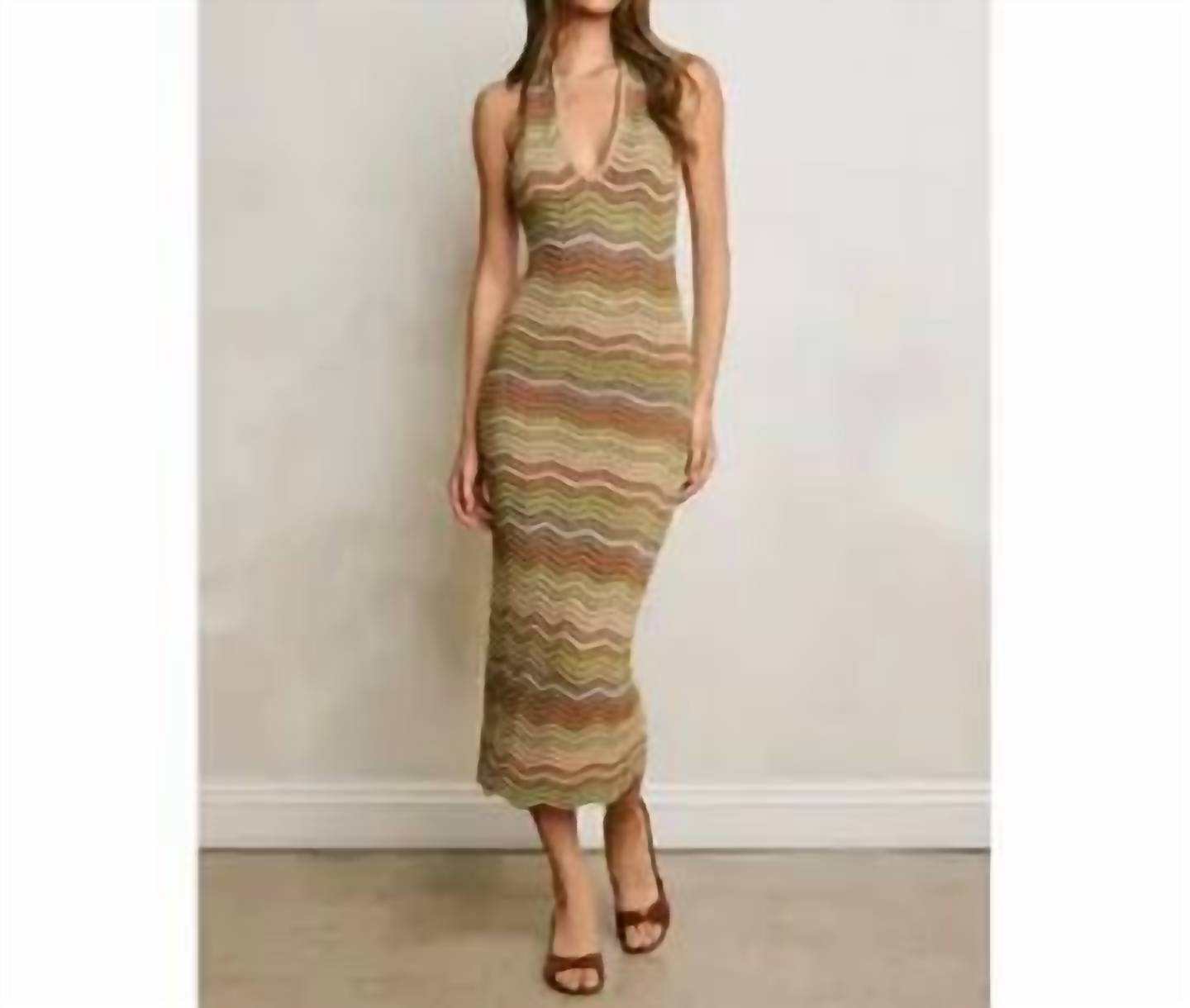 Dress Forum - Metallic Chevron Stripe Halter Dress