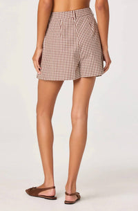 Astr - Preston Gingham Pleated High-rise Shorts