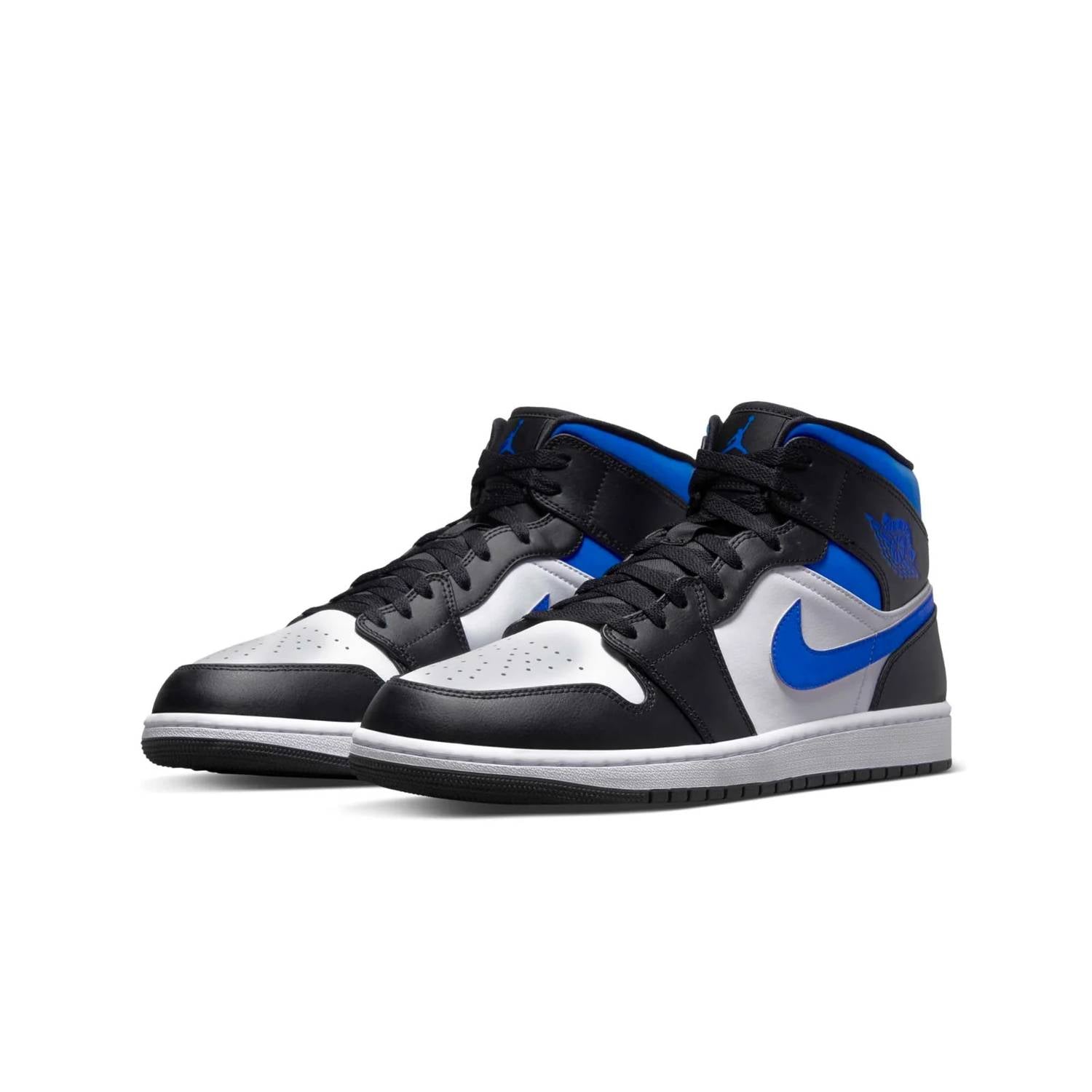 Air Jordan Men's 1 Mid Shoes in white black blue - men's sneaker - detail view