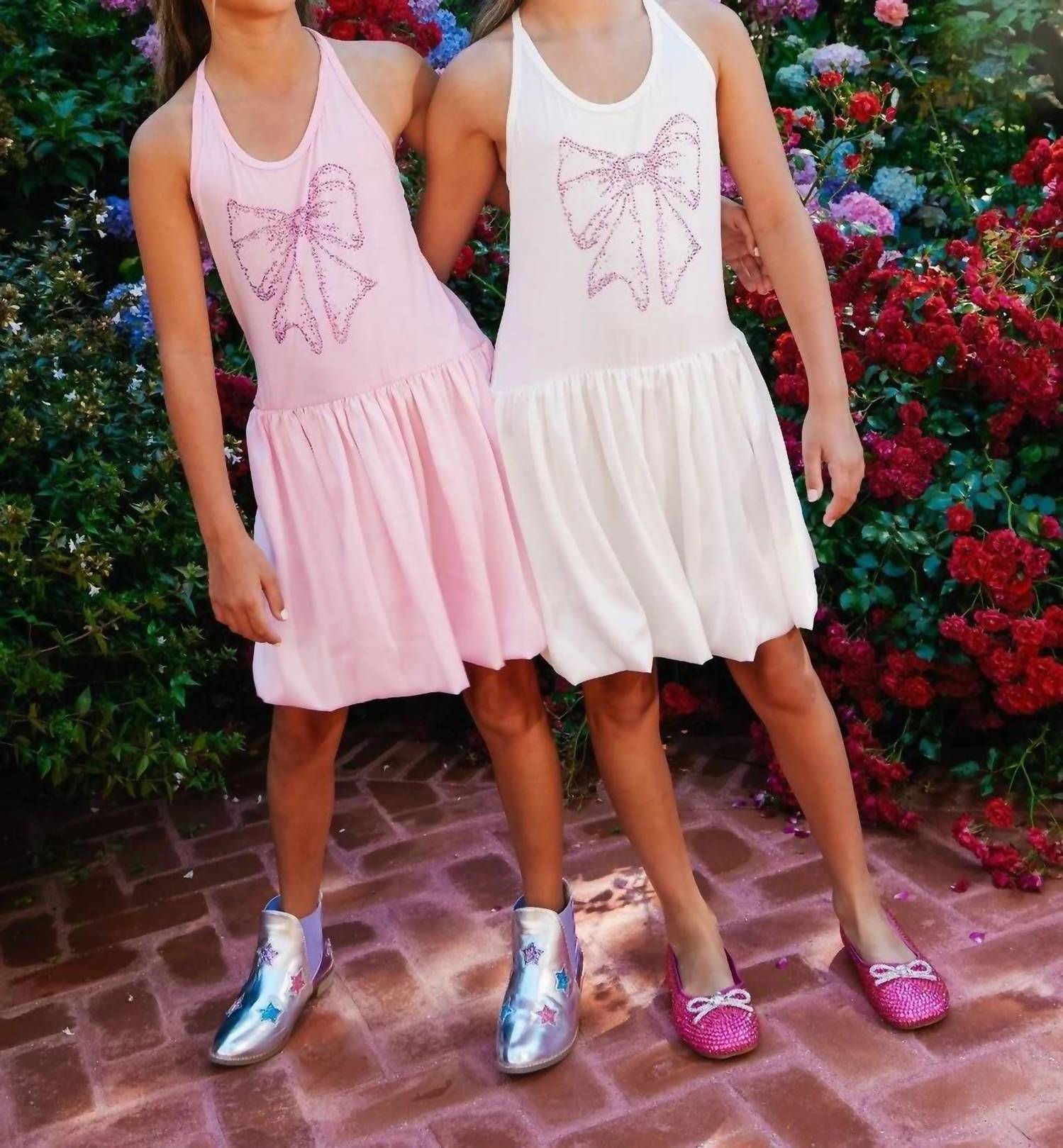 Lola + The Boys - Girls Crystal Bow Bubble Dress