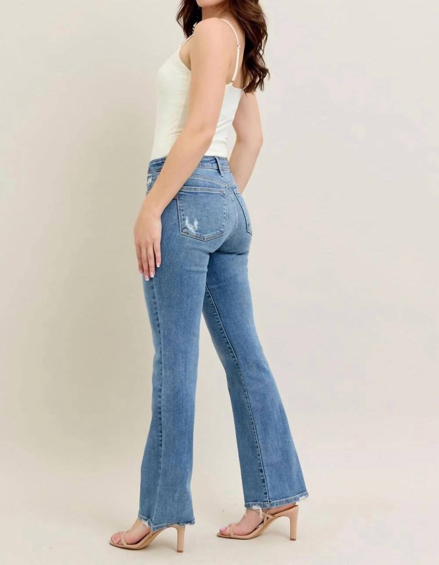 Judy Blue Mid Rise Bootcut Denim Jeans in vintage wash - women's jeans - alternate view