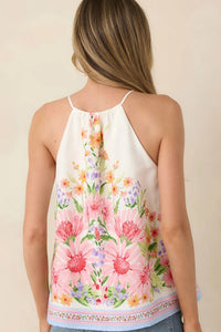 Skies Are Blue - Floral Border Print Halter Top