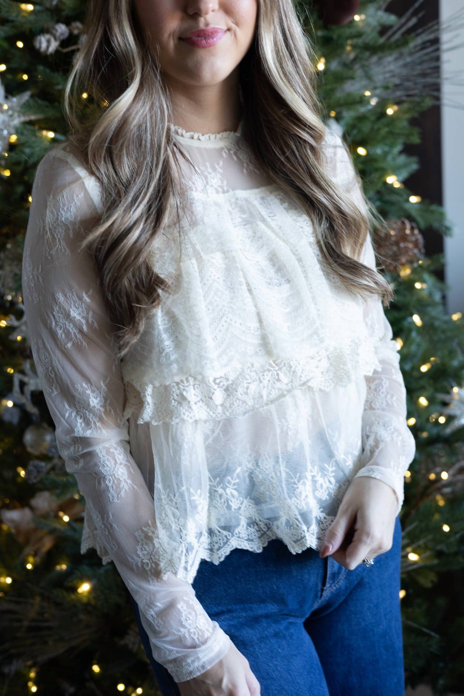 Forte Lila Lace Top in cream - women's blouse - alternate view