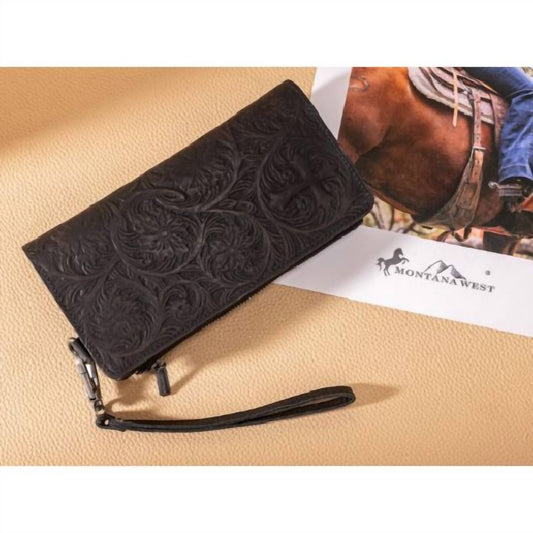 Montana West - Women's Tooled Genuine Leather Rfid Wallet With Detachable Zip Pocket